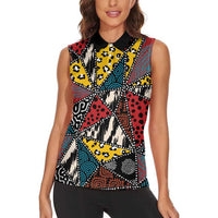 Wild Animal Skins Women Sleeveless Polo Shirt Triangles Pattern Afro Pattern Style - Wonder Print Shop