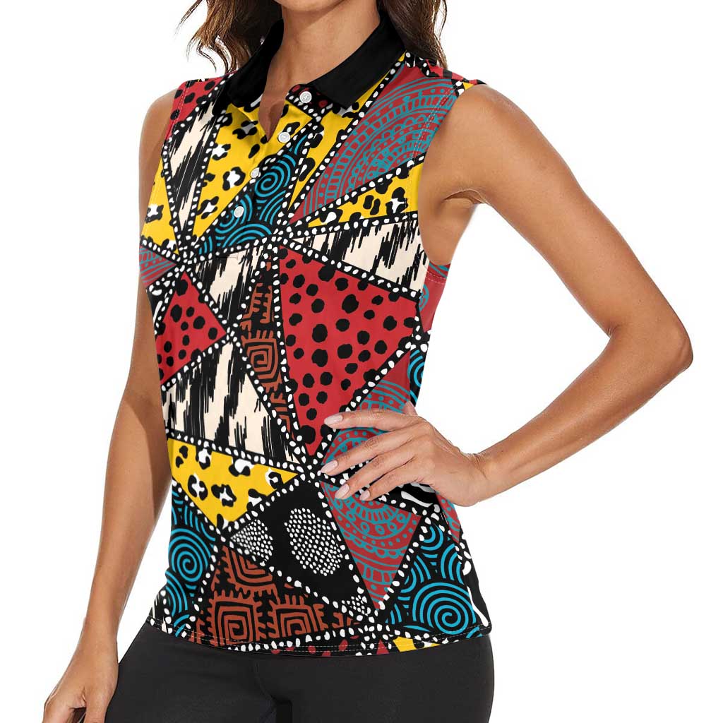 Wild Animal Skins Women Sleeveless Polo Shirt Triangles Pattern Afro Pattern Style - Wonder Print Shop