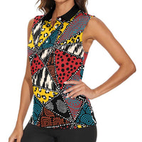 Wild Animal Skins Women Sleeveless Polo Shirt Triangles Pattern Afro Pattern Style - Wonder Print Shop