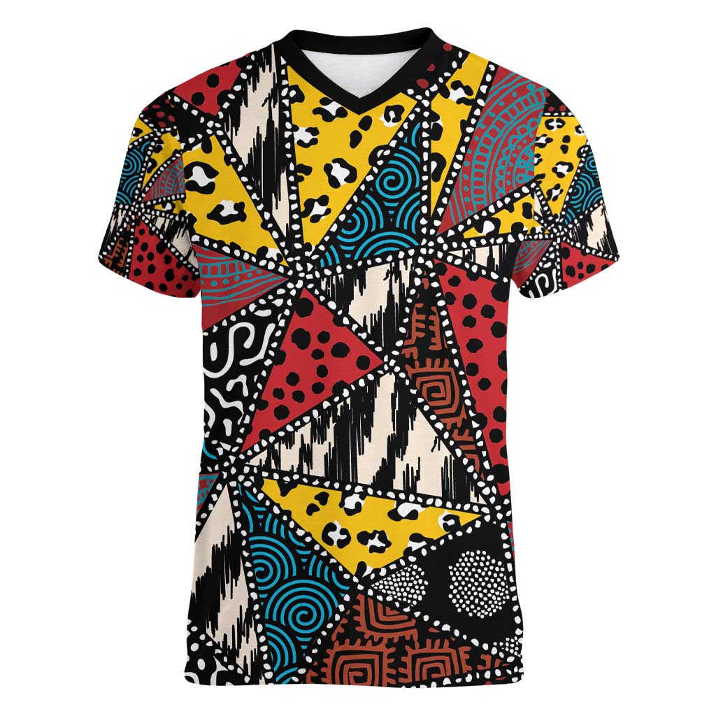 Wild Animal Skins Women V-Neck T-Shirt Triangles Pattern Afro Pattern Style - Wonder Print Shop