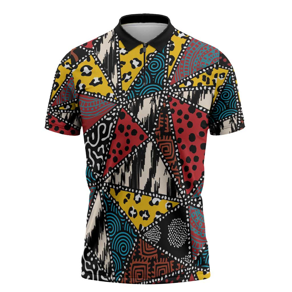 Wild Animal Skins Zipper Polo Shirt Triangles Pattern Afro Pattern Style - Wonder Print Shop