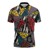 Wild Animal Skins Zipper Polo Shirt Triangles Pattern Afro Pattern Style - Wonder Print Shop