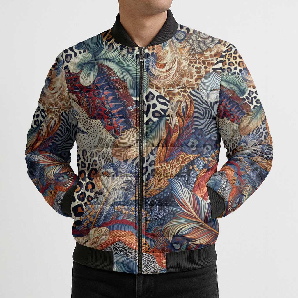 Wild Animal Skins Bomber Puffer Jacket Unique Leopard Zebra And Snake Patterns - Wonder Print Shop