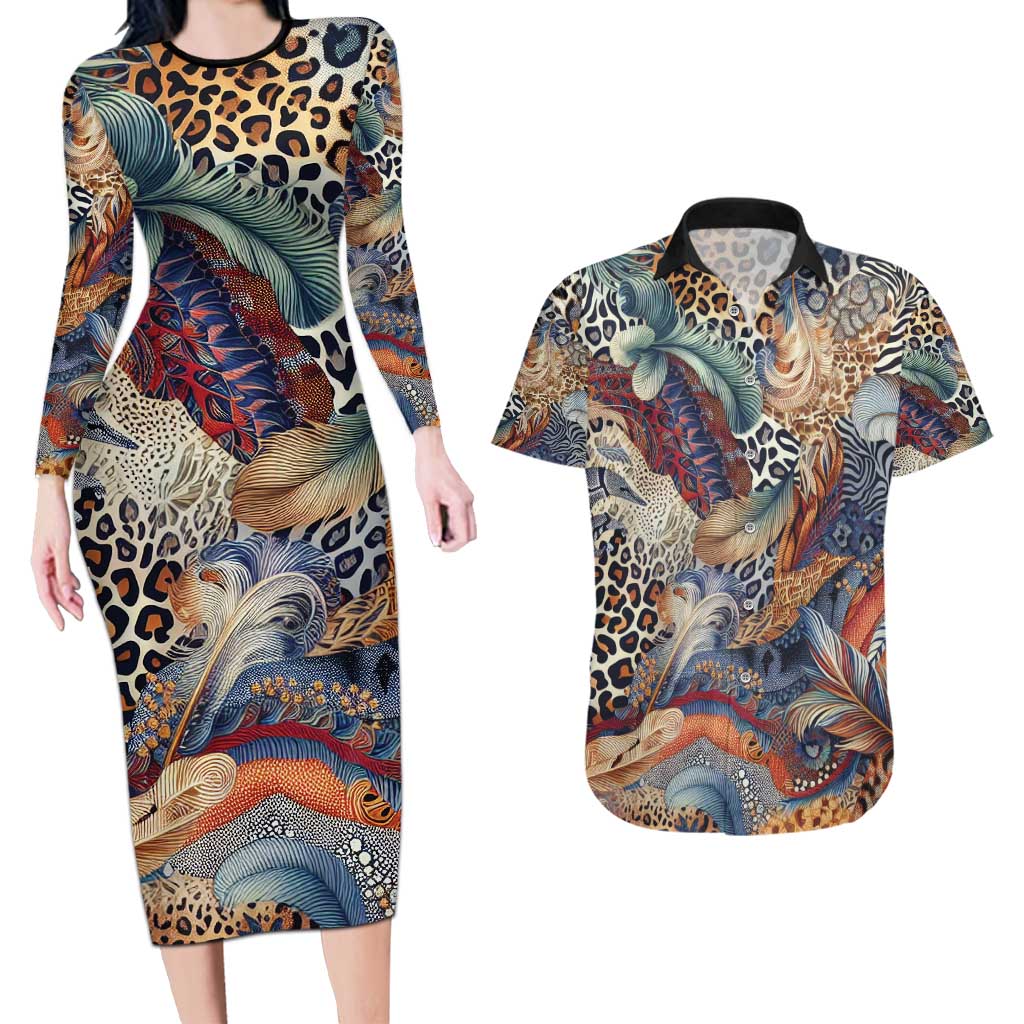 Wild Animal Skins Couples Matching Long Sleeve Bodycon Dress and Hawaiian Shirt Unique Leopard Zebra And Snake Patterns - Wonder Print Shop