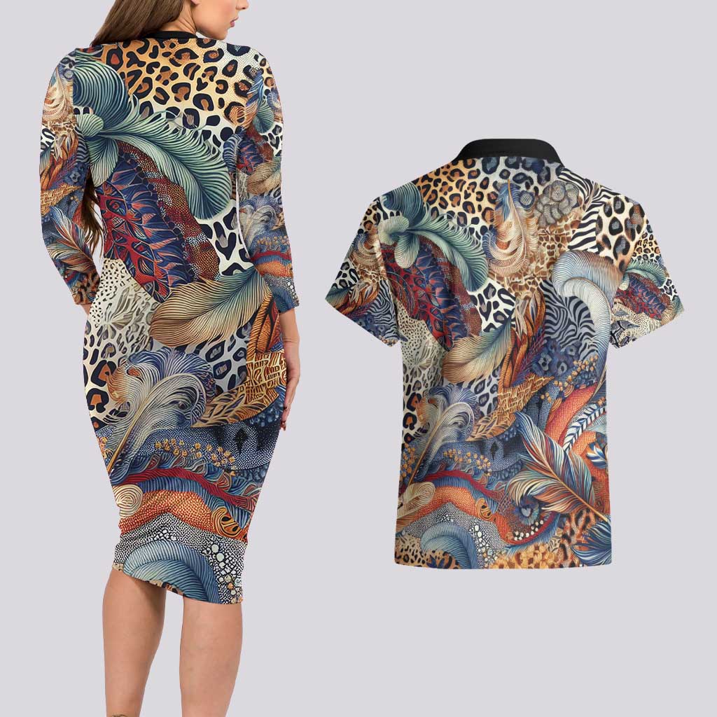 Wild Animal Skins Couples Matching Long Sleeve Bodycon Dress and Hawaiian Shirt Unique Leopard Zebra And Snake Patterns - Wonder Print Shop