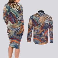 Wild Animal Skins Couples Matching Long Sleeve Bodycon Dress and Long Sleeve Button Shirt Unique Leopard Zebra And Snake Patterns - Wonder Print Shop