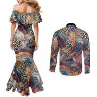 Wild Animal Skins Couples Matching Mermaid Dress and Long Sleeve Button Shirt Unique Leopard Zebra And Snake Patterns - Wonder Print Shop