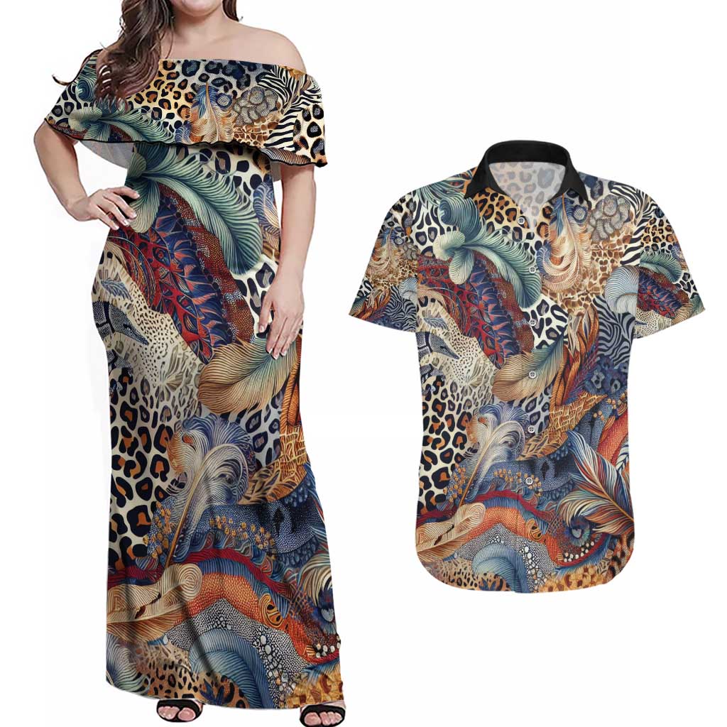 Wild Animal Skins Couples Matching Off Shoulder Maxi Dress and Hawaiian Shirt Unique Leopard Zebra And Snake Patterns - Wonder Print Shop