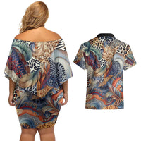 Wild Animal Skins Couples Matching Off Shoulder Short Dress and Hawaiian Shirt Unique Leopard Zebra And Snake Patterns - Wonder Print Shop