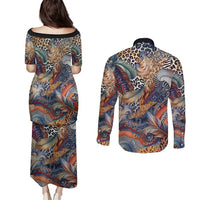 Wild Animal Skins Couples Matching Puletasi and Long Sleeve Button Shirt Unique Leopard Zebra And Snake Patterns - Wonder Print Shop