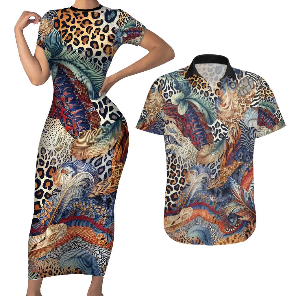 Wild Animal Skins Couples Matching Short Sleeve Bodycon Dress and Hawaiian Shirt Unique Leopard Zebra And Snake Patterns - Wonder Print Shop