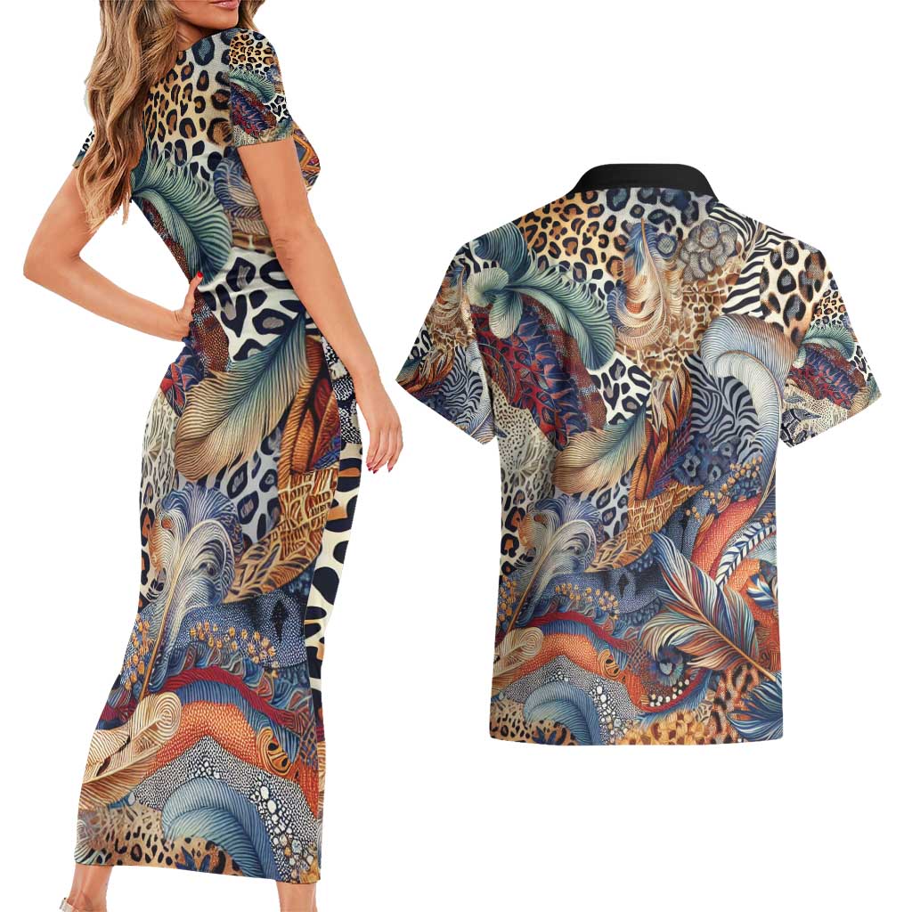 Wild Animal Skins Couples Matching Short Sleeve Bodycon Dress and Hawaiian Shirt Unique Leopard Zebra And Snake Patterns - Wonder Print Shop