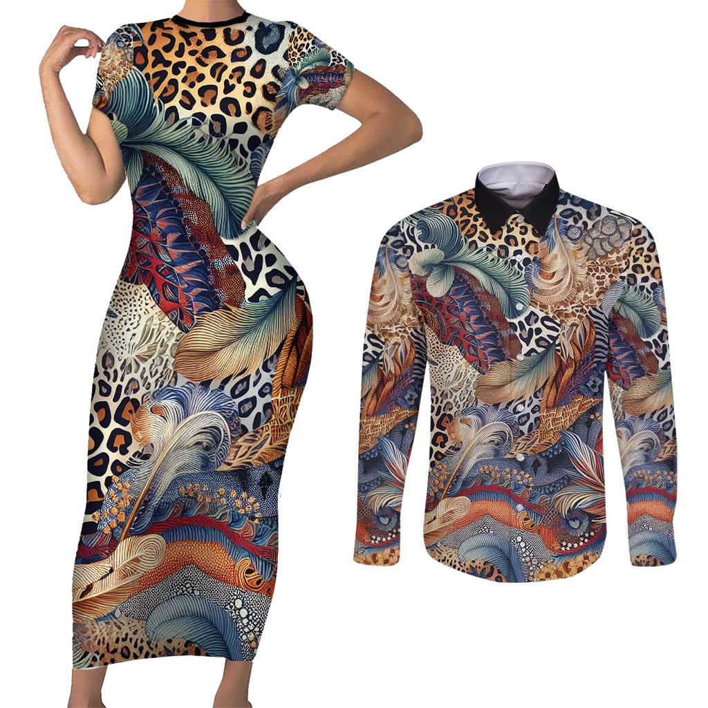 Wild Animal Skins Couples Matching Short Sleeve Bodycon Dress and Long Sleeve Button Shirt Unique Leopard Zebra And Snake Patterns - Wonder Print Shop