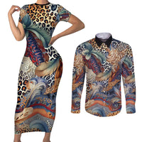 Wild Animal Skins Couples Matching Short Sleeve Bodycon Dress and Long Sleeve Button Shirt Unique Leopard Zebra And Snake Patterns - Wonder Print Shop