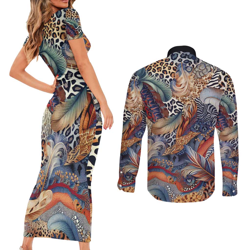 Wild Animal Skins Couples Matching Short Sleeve Bodycon Dress and Long Sleeve Button Shirt Unique Leopard Zebra And Snake Patterns - Wonder Print Shop