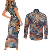 Wild Animal Skins Couples Matching Short Sleeve Bodycon Dress and Long Sleeve Button Shirt Unique Leopard Zebra And Snake Patterns - Wonder Print Shop