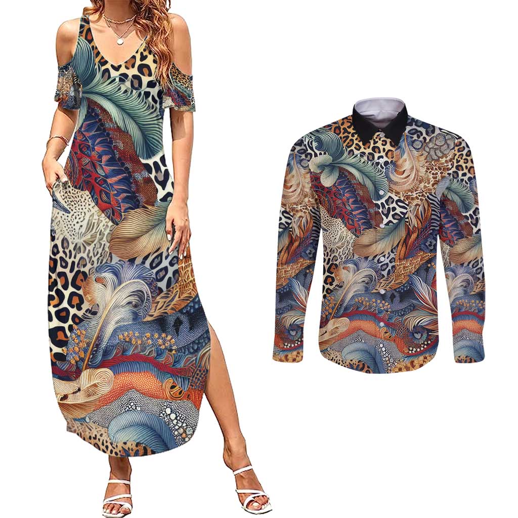 Wild Animal Skins Couples Matching Summer Maxi Dress and Long Sleeve Button Shirt Unique Leopard Zebra And Snake Patterns - Wonder Print Shop