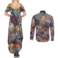 Wild Animal Skins Couples Matching Summer Maxi Dress and Long Sleeve Button Shirt Unique Leopard Zebra And Snake Patterns - Wonder Print Shop