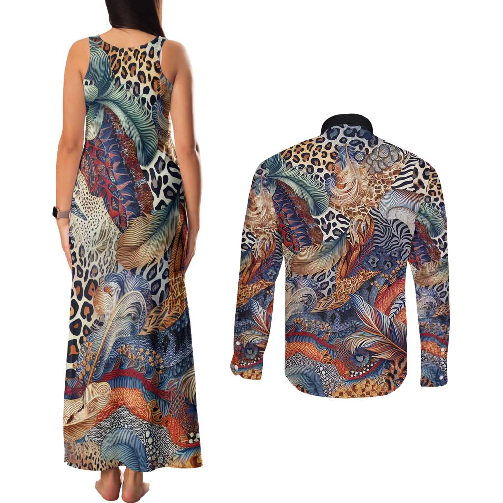 Wild Animal Skins Couples Matching Tank Maxi Dress and Long Sleeve Button Shirt Unique Leopard Zebra And Snake Patterns - Wonder Print Shop
