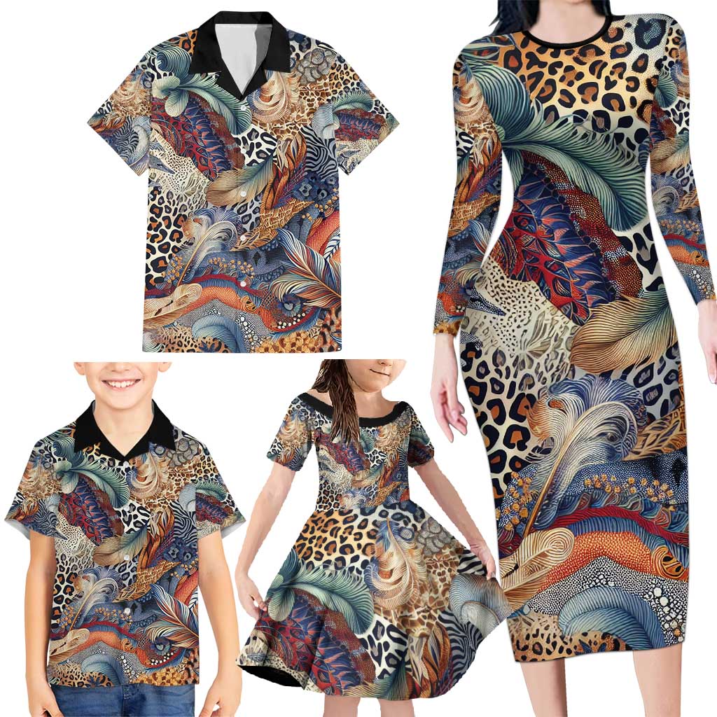 Wild Animal Skins Family Matching Long Sleeve Bodycon Dress and Hawaiian Shirt Unique Leopard Zebra And Snake Patterns - Wonder Print Shop
