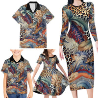 Wild Animal Skins Family Matching Long Sleeve Bodycon Dress and Hawaiian Shirt Unique Leopard Zebra And Snake Patterns - Wonder Print Shop