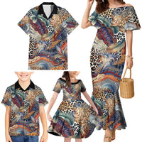 Wild Animal Skins Family Matching Mermaid Dress and Hawaiian Shirt Unique Leopard Zebra And Snake Patterns - Wonder Print Shop
