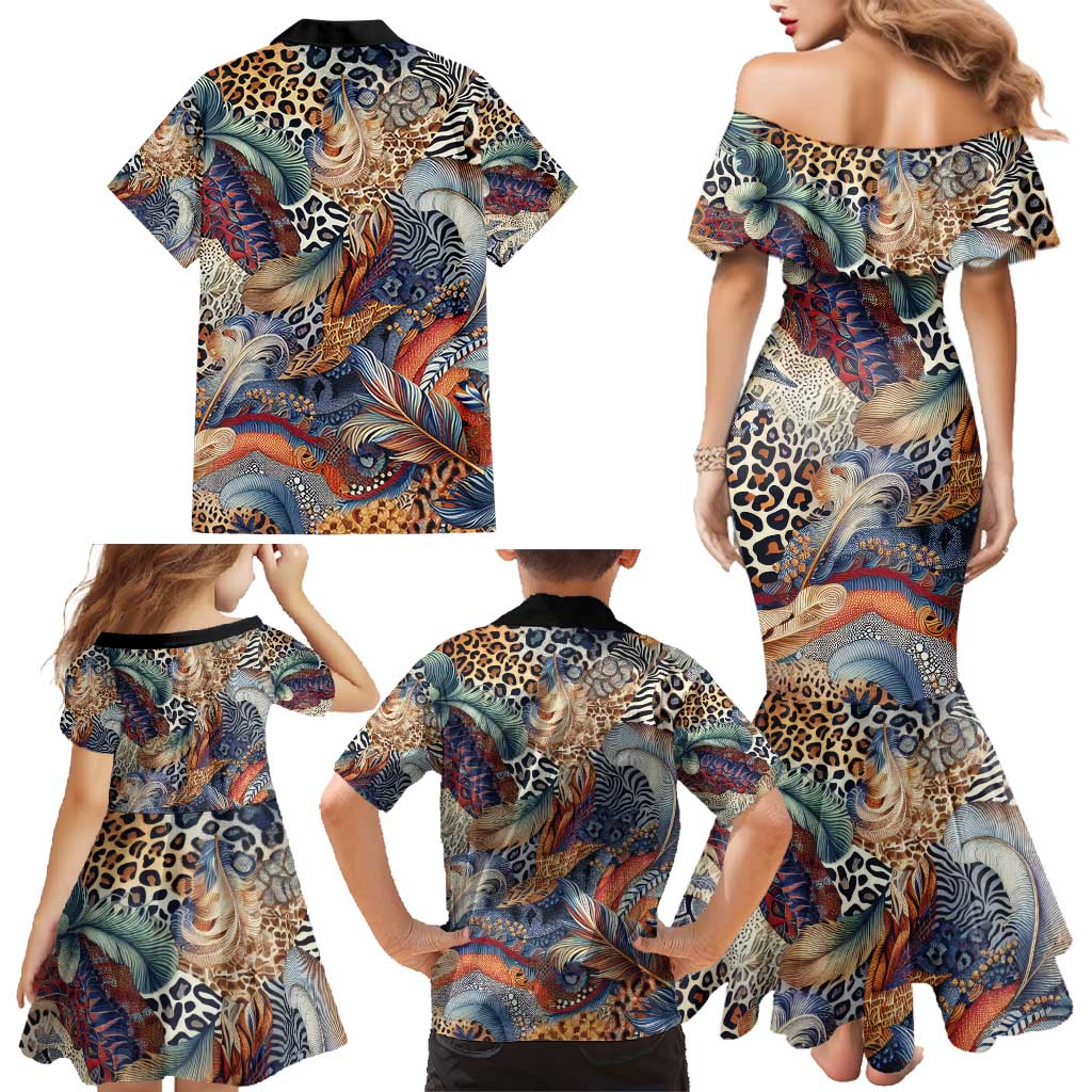 Wild Animal Skins Family Matching Mermaid Dress and Hawaiian Shirt Unique Leopard Zebra And Snake Patterns - Wonder Print Shop