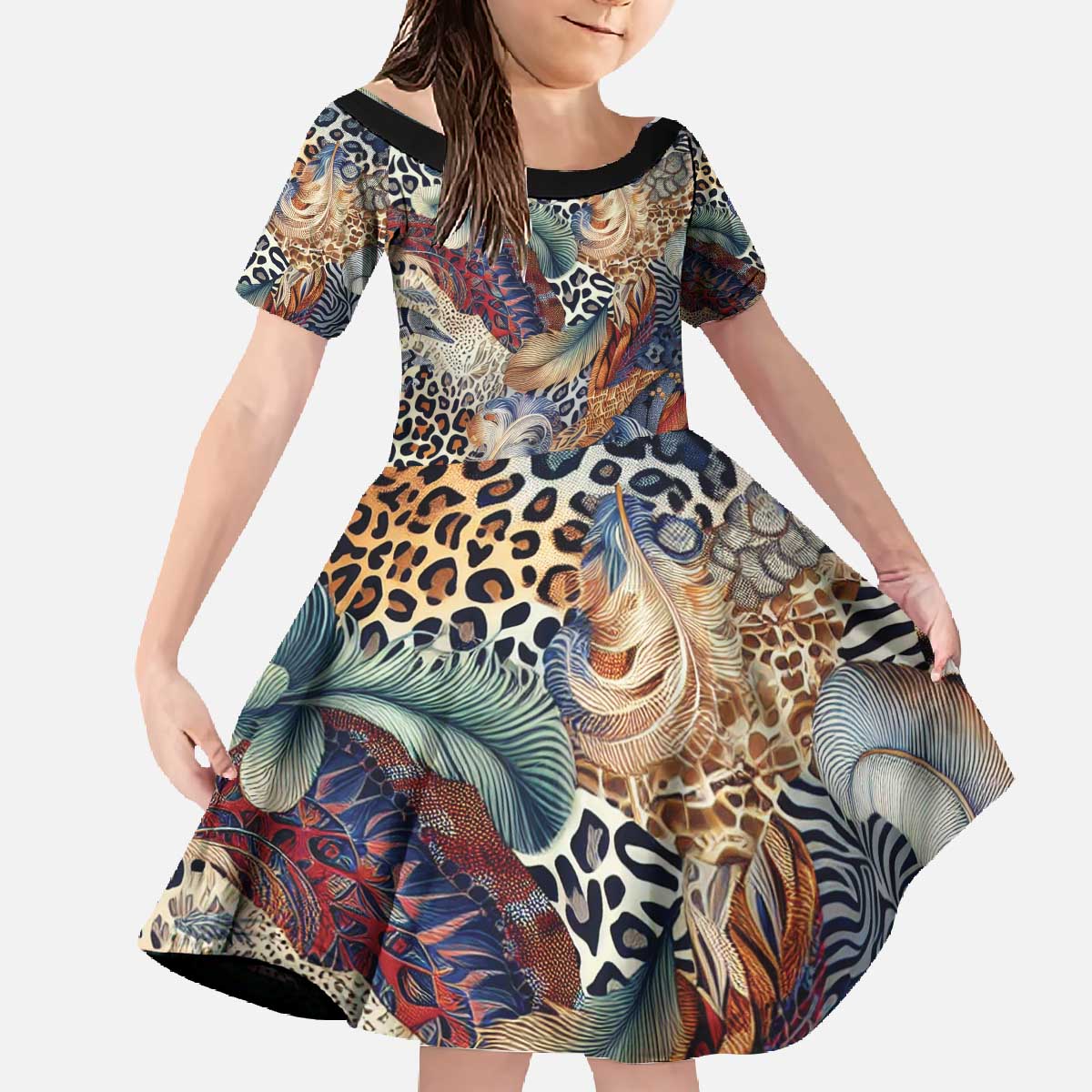 Wild Animal Skins Family Matching Off The Shoulder Long Sleeve Dress and Hawaiian Shirt Unique Leopard Zebra And Snake Patterns - Wonder Print Shop