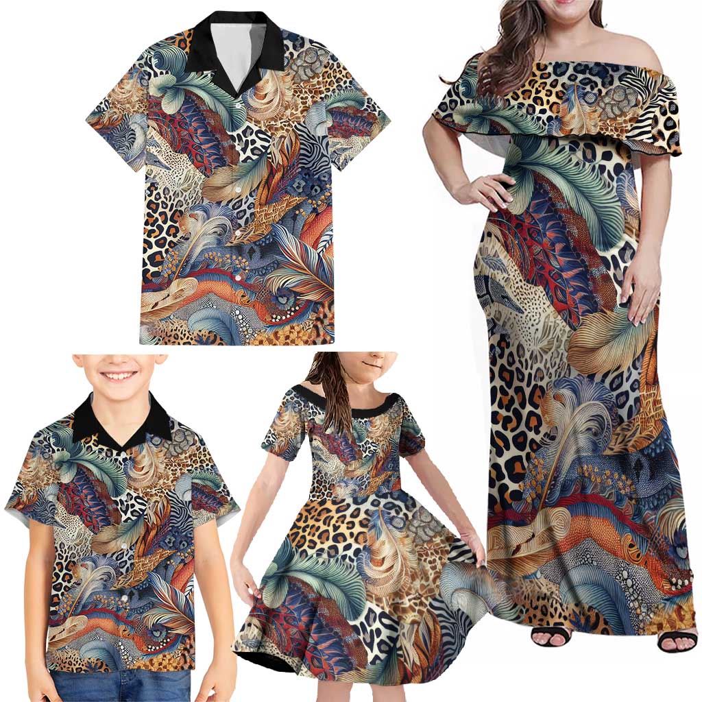 Wild Animal Skins Family Matching Off Shoulder Maxi Dress and Hawaiian Shirt Unique Leopard Zebra And Snake Patterns - Wonder Print Shop