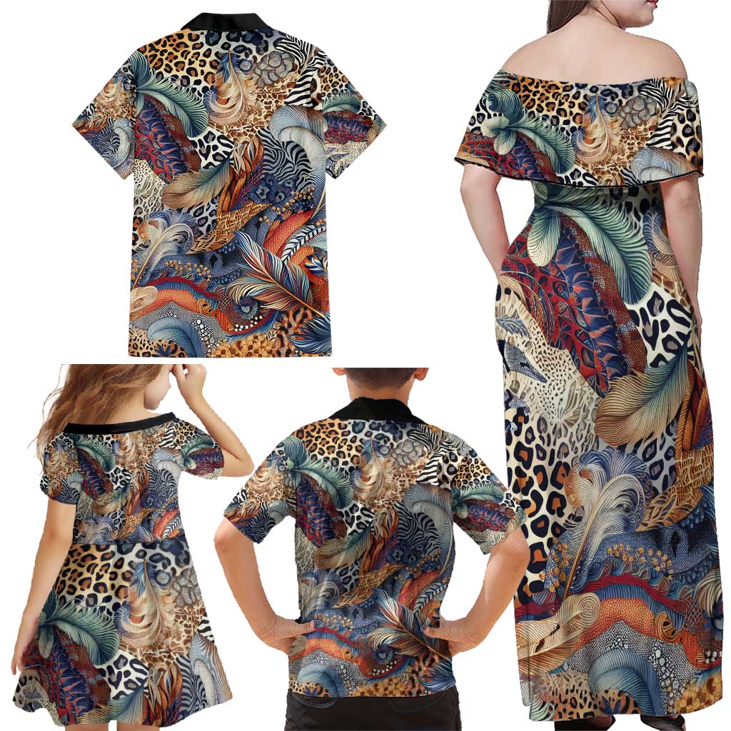 Wild Animal Skins Family Matching Off Shoulder Maxi Dress and Hawaiian Shirt Unique Leopard Zebra And Snake Patterns - Wonder Print Shop