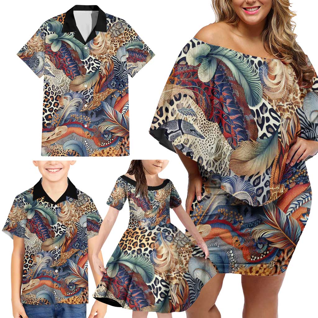 Wild Animal Skins Family Matching Off Shoulder Short Dress and Hawaiian Shirt Unique Leopard Zebra And Snake Patterns - Wonder Print Shop