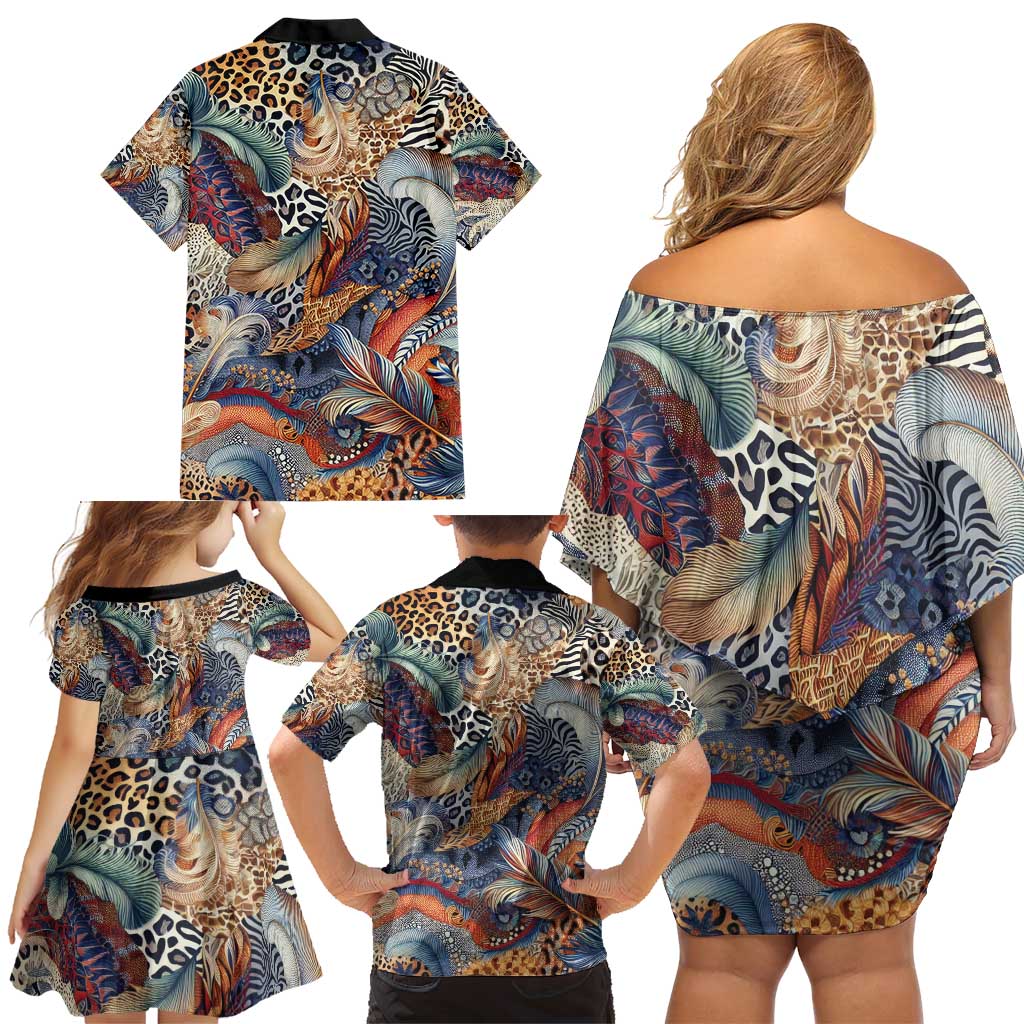 Wild Animal Skins Family Matching Off Shoulder Short Dress and Hawaiian Shirt Unique Leopard Zebra And Snake Patterns - Wonder Print Shop