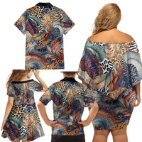 Wild Animal Skins Family Matching Off Shoulder Short Dress and Hawaiian Shirt Unique Leopard Zebra And Snake Patterns - Wonder Print Shop