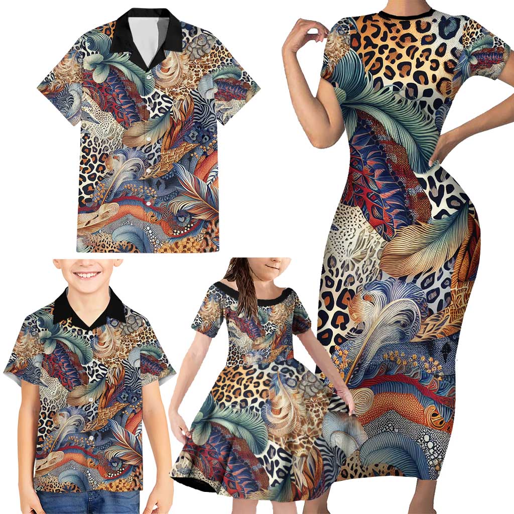 Wild Animal Skins Family Matching Short Sleeve Bodycon Dress and Hawaiian Shirt Unique Leopard Zebra And Snake Patterns - Wonder Print Shop