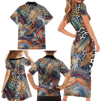 Wild Animal Skins Family Matching Short Sleeve Bodycon Dress and Hawaiian Shirt Unique Leopard Zebra And Snake Patterns - Wonder Print Shop