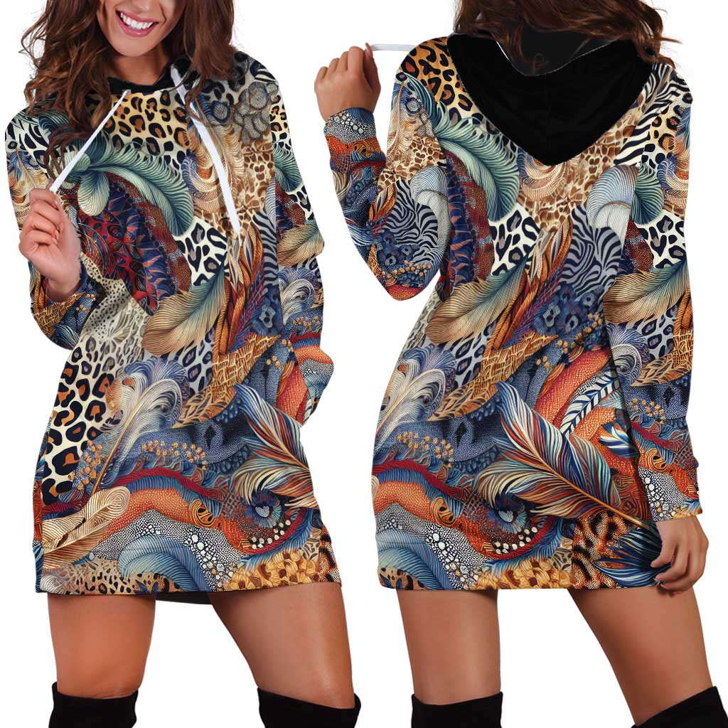 Wild Animal Skins Hoodie Dress Unique Leopard Zebra And Snake Patterns - Wonder Print Shop