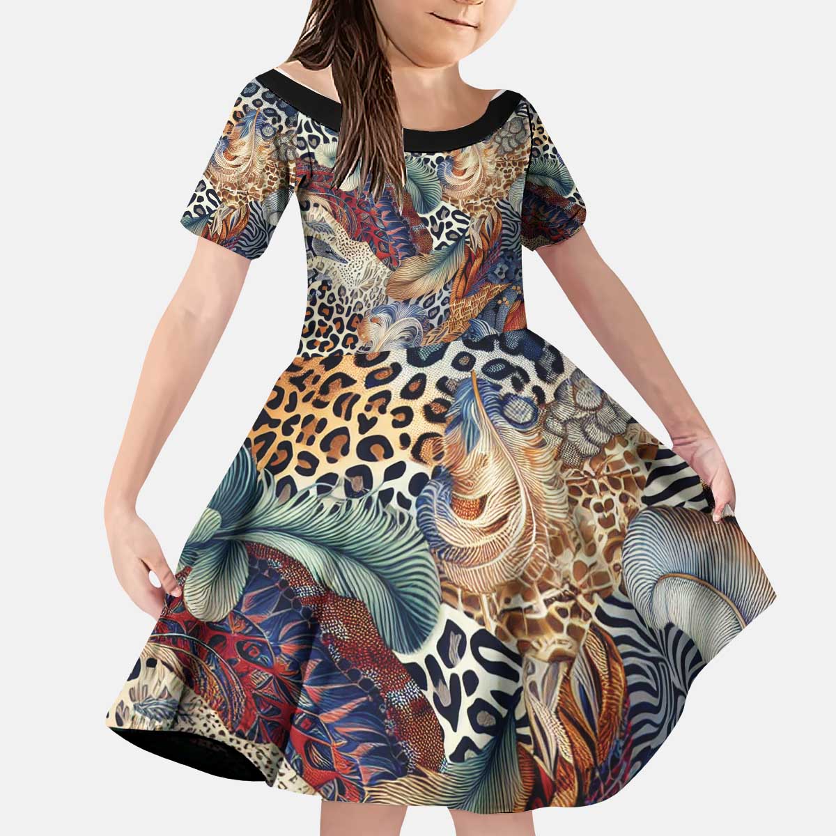 Wild Animal Skins Kid Short Sleeve Dress Unique Leopard Zebra And Snake Patterns - Wonder Print Shop