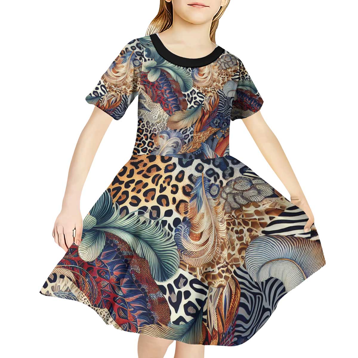 Wild Animal Skins Kid Short Sleeve Dress Unique Leopard Zebra And Snake Patterns - Wonder Print Shop