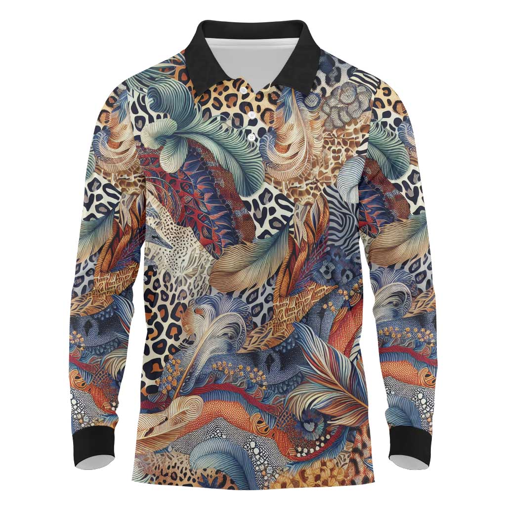 Wild Animal Skins Long Sleeve Polo Shirt Unique Leopard Zebra And Snake Patterns - Wonder Print Shop