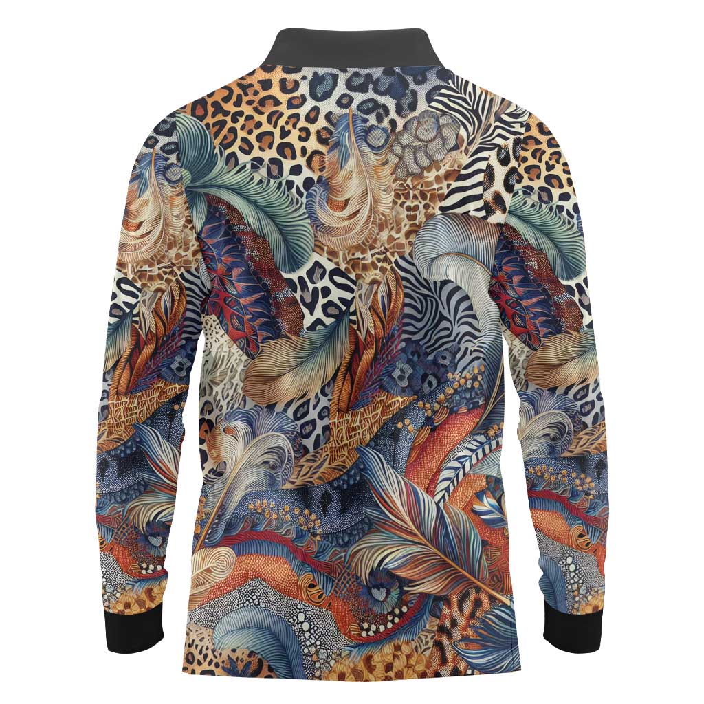 Wild Animal Skins Long Sleeve Polo Shirt Unique Leopard Zebra And Snake Patterns - Wonder Print Shop