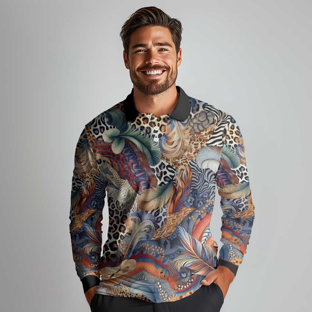 Wild Animal Skins Long Sleeve Polo Shirt Unique Leopard Zebra And Snake Patterns - Wonder Print Shop