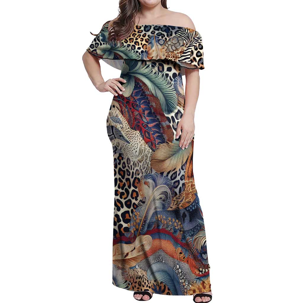 Wild Animal Skins Off Shoulder Maxi Dress Unique Leopard Zebra And Snake Patterns - Wonder Print Shop