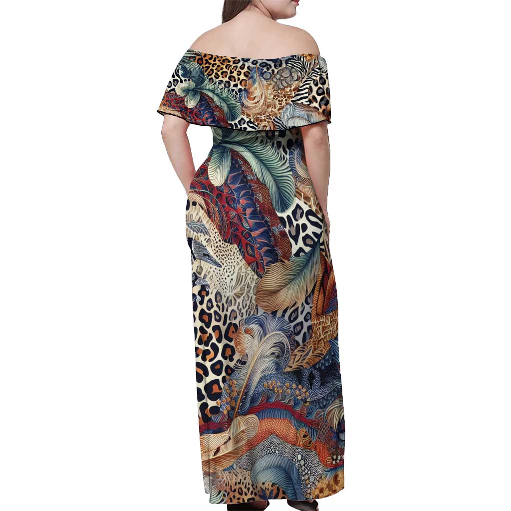 Wild Animal Skins Off Shoulder Maxi Dress Unique Leopard Zebra And Snake Patterns - Wonder Print Shop
