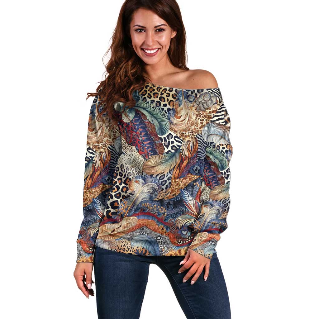 Wild Animal Skins Off Shoulder Sweater Unique Leopard Zebra And Snake Patterns - Wonder Print Shop