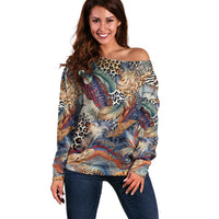 Wild Animal Skins Off Shoulder Sweater Unique Leopard Zebra And Snake Patterns - Wonder Print Shop