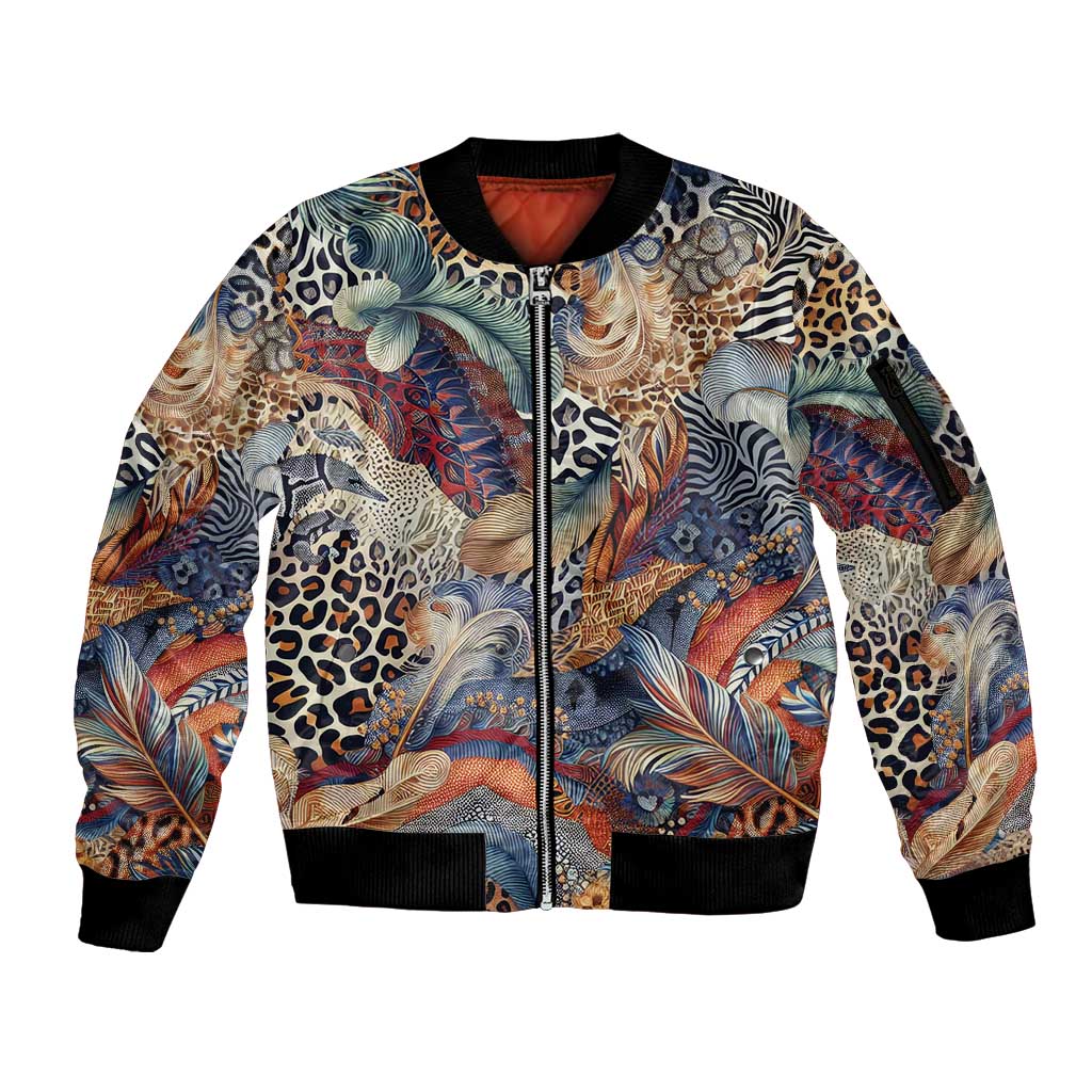 Wild Animal Skins Sleeve Zip Bomber Jacket Unique Leopard Zebra And Snake Patterns - Wonder Print Shop