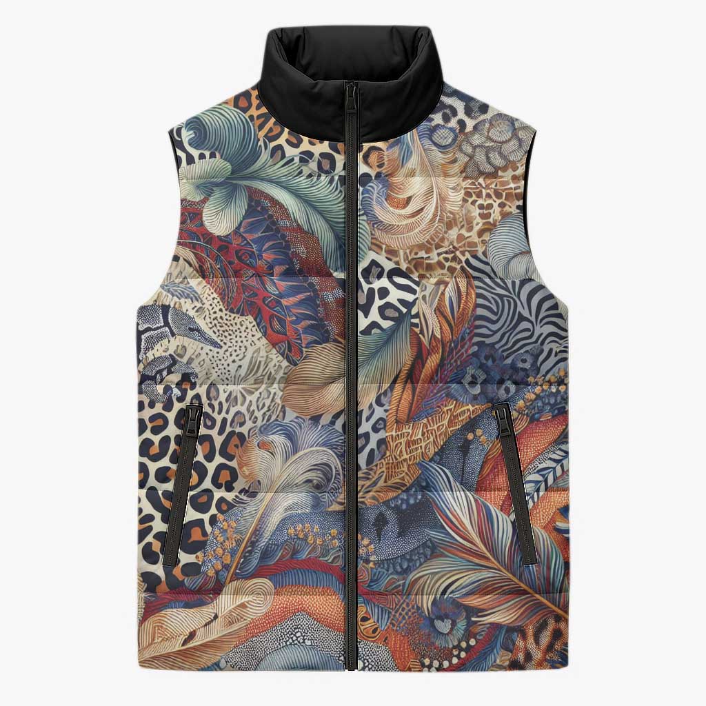 Wild Animal Skins Sleeveless Puffer Jacket Unique Leopard Zebra And Snake Patterns - Wonder Print Shop
