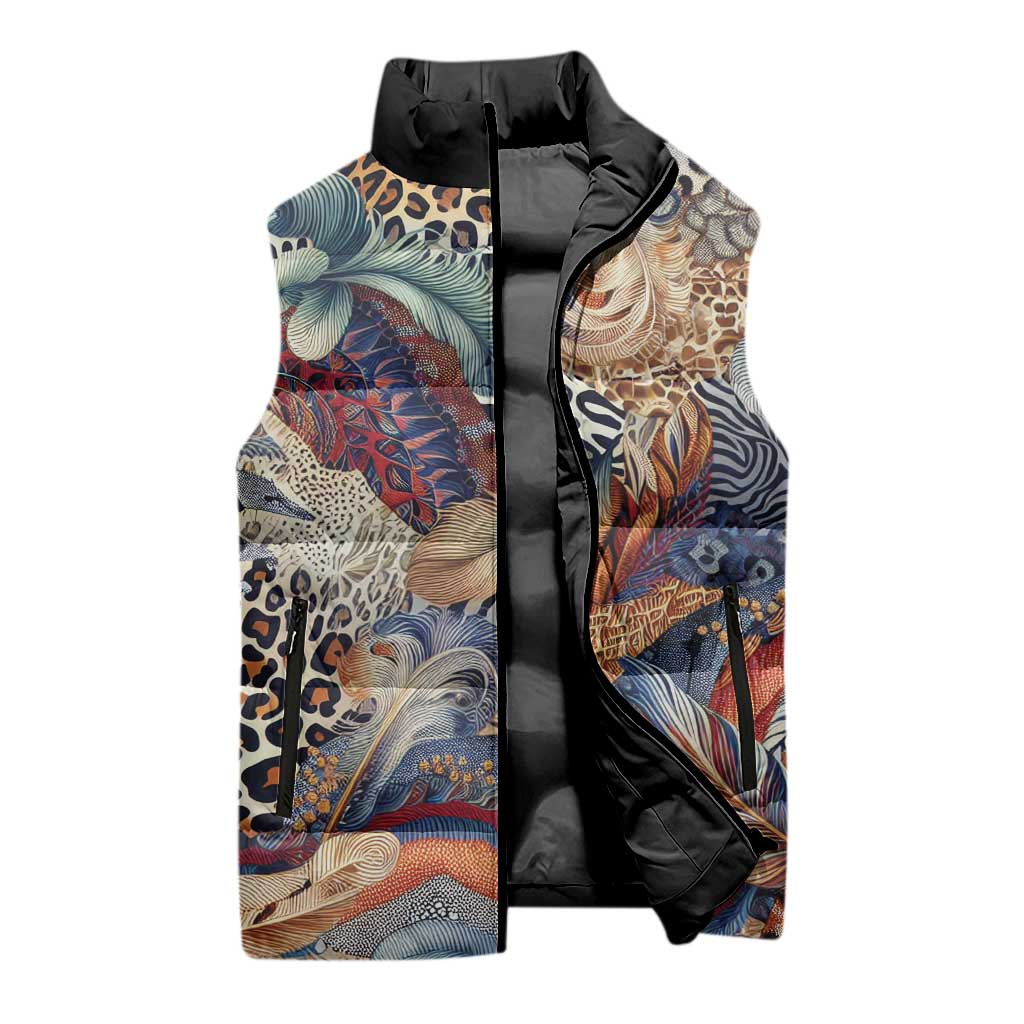 Wild Animal Skins Sleeveless Puffer Jacket Unique Leopard Zebra And Snake Patterns - Wonder Print Shop