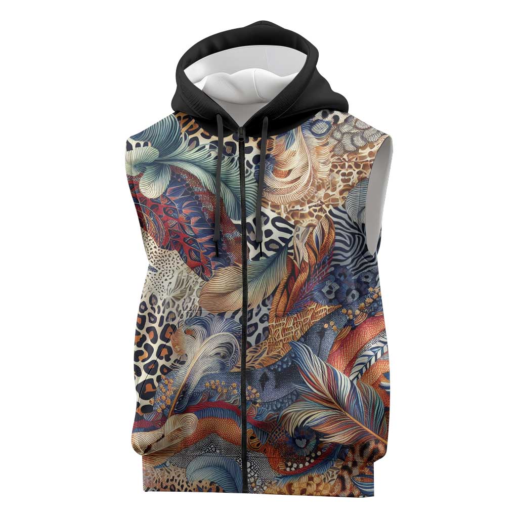 Wild Animal Skins Sleeveless Zip Hoodie Unique Leopard Zebra And Snake Patterns - Wonder Print Shop