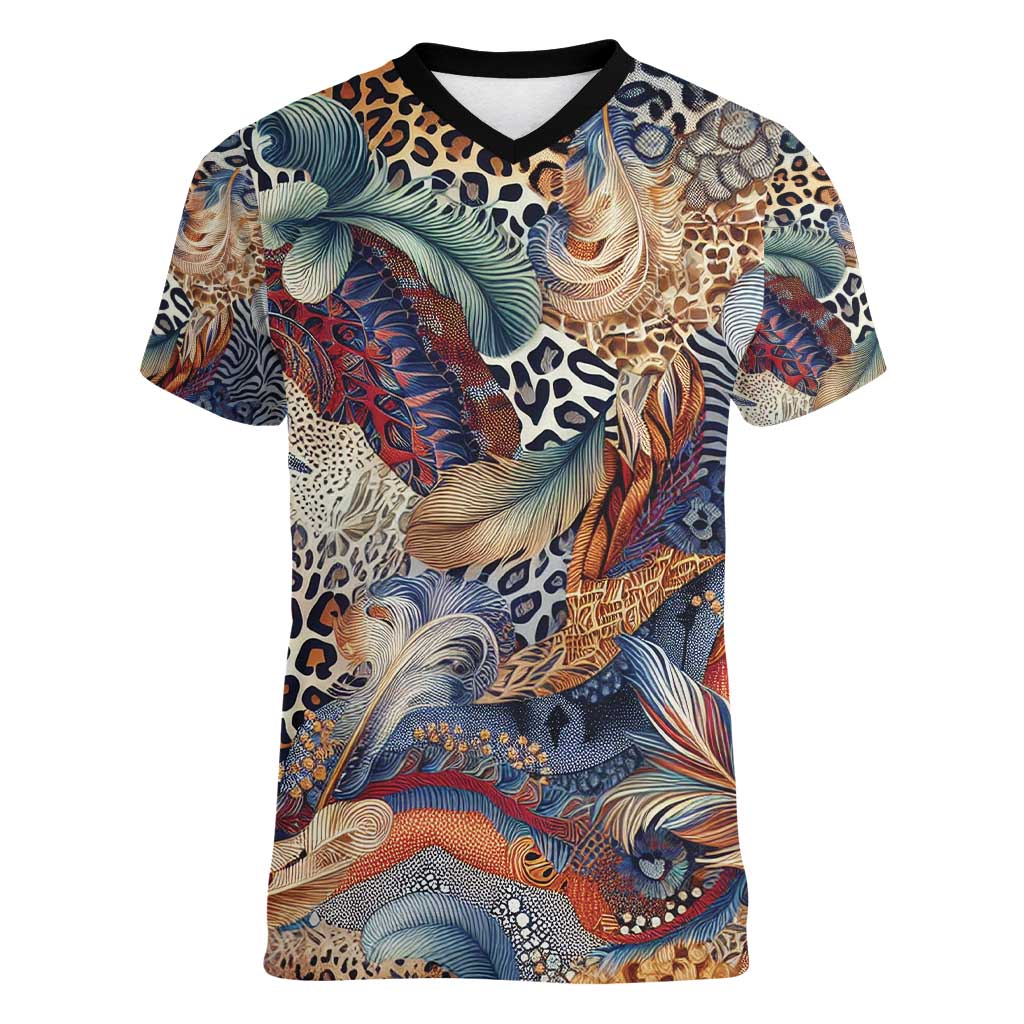 Wild Animal Skins Women V-Neck T-Shirt Unique Leopard Zebra And Snake Patterns - Wonder Print Shop